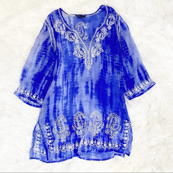 Spiaggia Dolce Tops - Purple Tie Dye Chiffon Embroidered Tunic by Spiaggia Dolce size Medium